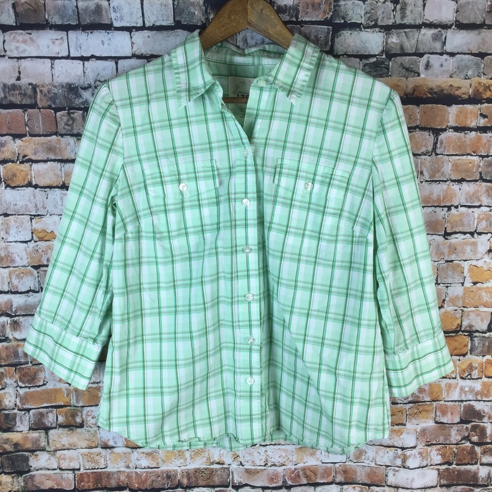 Izod Women Plaid 3/4 Button Down - Picture 1 of 5